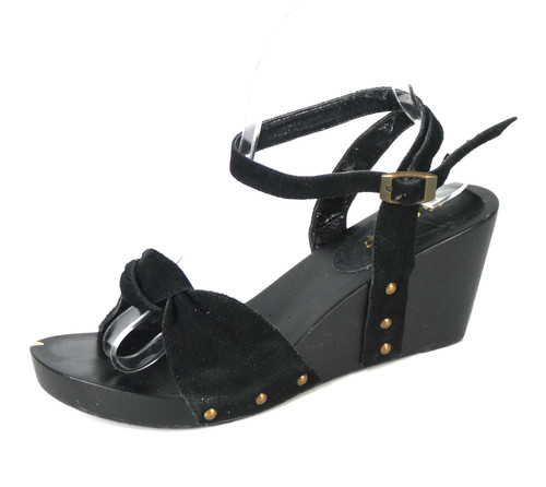 Vintage black wooden wedge - black,