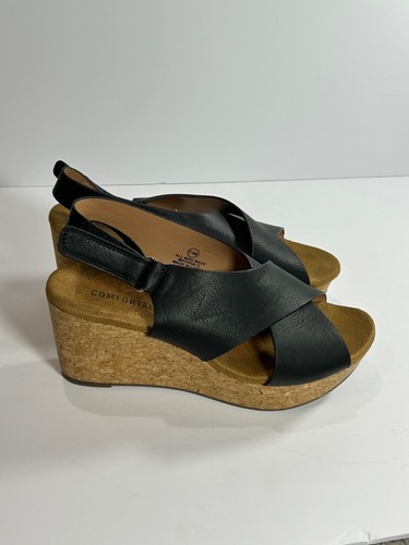 Cork wedge black sandals - black,